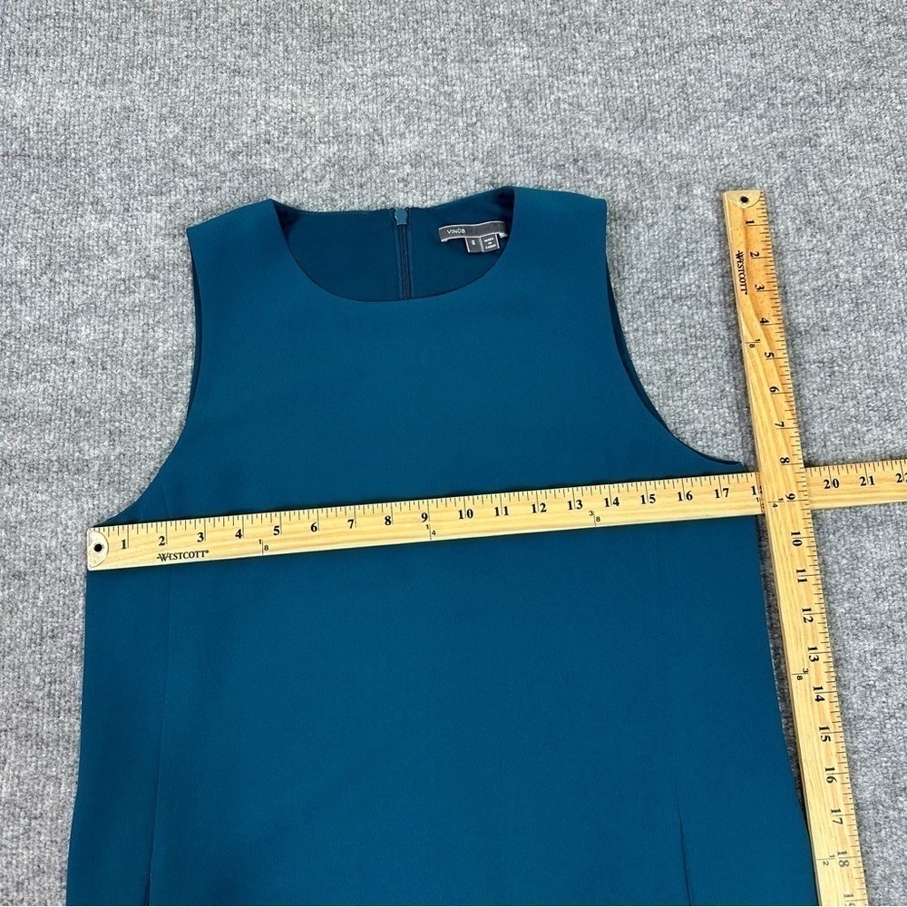 Vince Dress 8 Teal Classic Crepe Shift  Pockets Sleeveless Lined - Picture 5 of 13